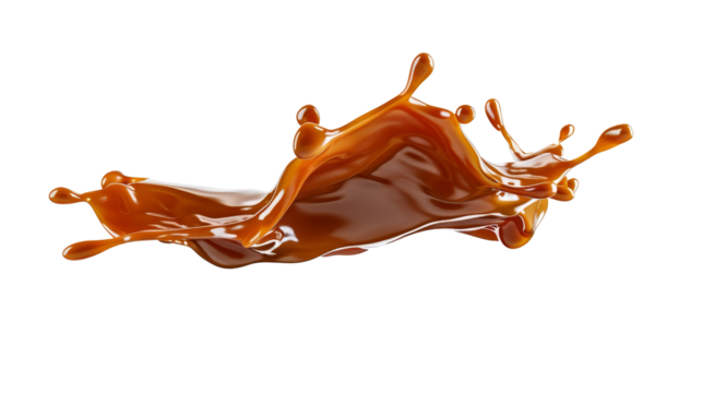 dark liquid Caramel sauce splash isolated on white background with clipping path cut-out, clipping path, transparent