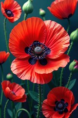 Obraz premium Poppy center with intricate details in a floral pattern, floral pattern, botanical