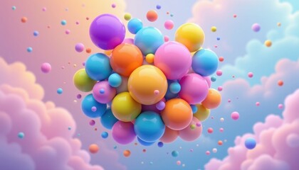 Bubble Cube Ensemble: Design a collection of spherical and cube like bubbles in a color gradient, floating against a dreamy pastel backdrop.