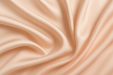 Elegant Luxury Peach Beige Silk Satin Fabric Background With Gentle Folds For Design Template And Baby Birthday Celebration