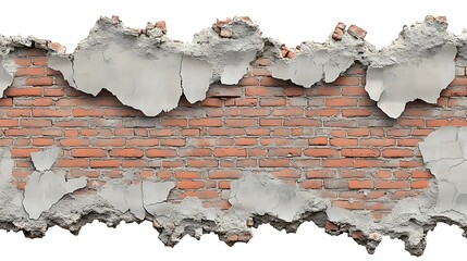 Distressed brick wall texture background with damaged plaster edges