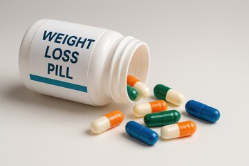 Weight Loss Pill Prescription Drug with Colorful Capsules for Diet Medication and Appetite Suppression to Boost Metabolism