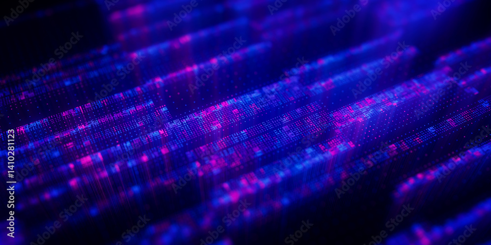 Poster Big Data clusters complex graph. Quantum computing patterns. Cyber space of AI technology neural connections. Futuristic graph. Digital information presentation. 