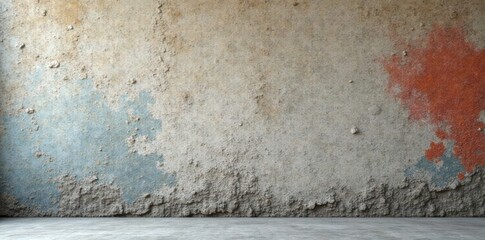 Fototapeta premium Weathered concrete wall featuring a mix of smooth and rough surfaces, background, worn