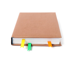 Book with ribbon bookmarks isolated on white