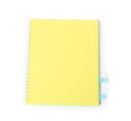 Notebook with colorful tabs isolated on white, top view