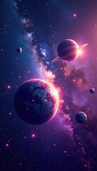 Vibrant colors of stars and planets in a deep space background, space, stars, nebulas