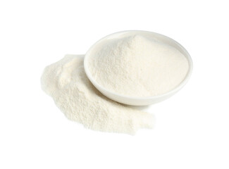 Collagen powder in bowl isolated on white