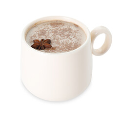 Aromatic Masala tea and anise star in cup isolated on white