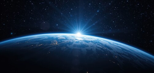 Obraz premium A breathtaking view of Earth from space, showcasing vibrant blue oceans, swirling white clouds, and lush green landmasses, all set against the vast, dark backdrop of the cosmos.