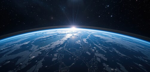 Fototapeta premium A breathtaking view of Earth from space, showcasing vibrant blue oceans, swirling white clouds, and lush green landmasses, all set against the vast, dark expanse of the universe.