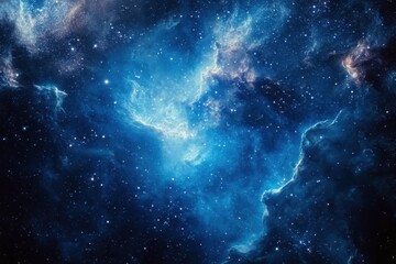 Fototapeta premium Swirling cosmic clouds and stars illuminate the deep blue expanse of outer space