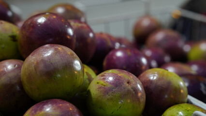 Close-up of native fruits at a tourist attraction in Thailand, Chiang Khan Walking Street.