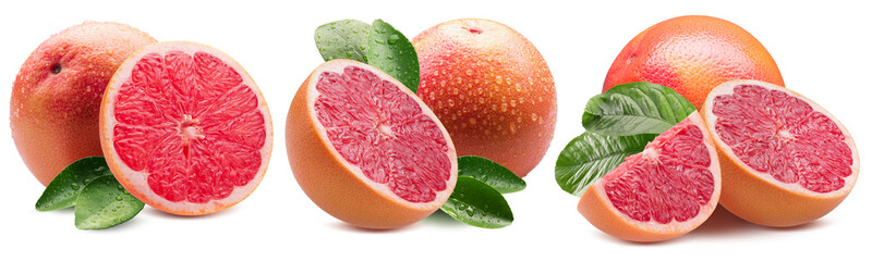 set of grapefruits isolated on a white background