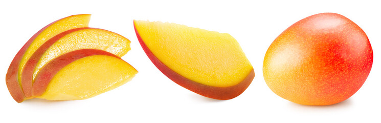 set of mango with slices isolated on a white background