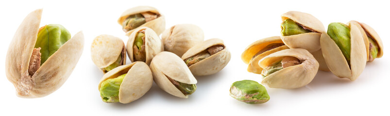 set of pistachios isolated on a white background