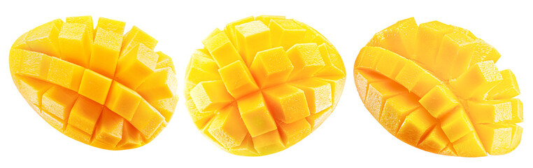 set of mango with slices isolated on a white background