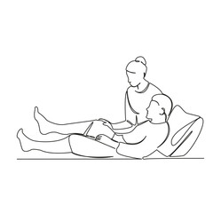 One continuous single drawing line art flat doodle patient, nurse, senior, hospital, doctor, medical, support. Isolated image hand draw contour on a white background, hand drawn, not AI