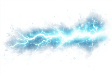 A cyan lightning bolt strike with cloudy and particle-like effects on a white background