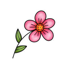 Pink daisy flower in cartoon style raster illustration