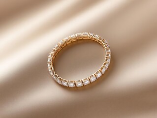 Unique handcrafted tennis bracelet featuring heartshaped diamonds, isolated on a soft blush pink background