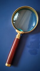Magnifying Glass on Blue Background Detailed Closeup