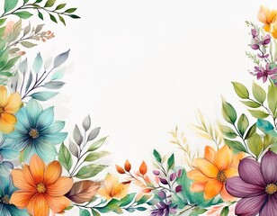 Obraz premium white background with border of flowers and leaves drawn in watercolor style flower illustration with space to write copyright