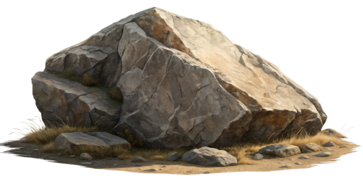 Ancient Stone: A weathered, textured stone, evoking a sense of timelessness and geological wonder, rests on a bed of earth. 