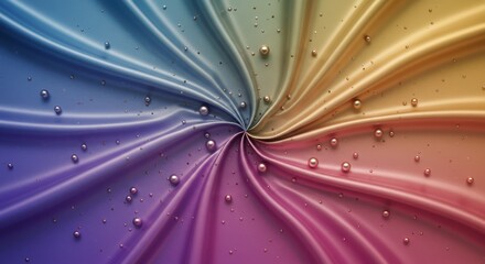 Abstract Swirl of Rainbow Silk Fabric with Droplets and a Soft Texture