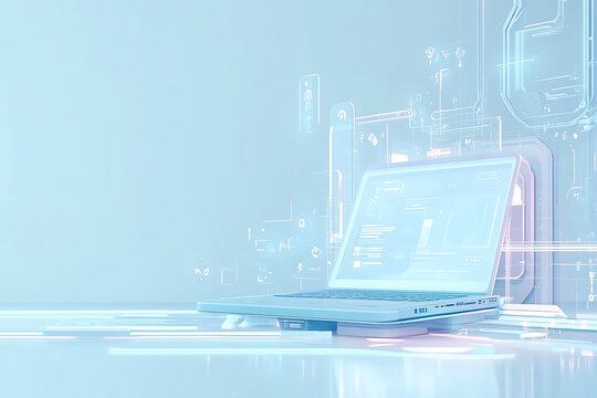 Light blue technological background with minimal 3D objects, creating a clean and modern scene for tech, presentations, and digital branding visuals.

