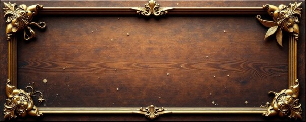 Wood panel with intricate carvings and golden accents, carved patterns, wood grain, luxury