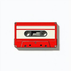 Obraz premium Red retro cassette tape isolated on white background studio