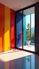 Sliding glass panels in a modern pop art interior , minimalist, panel, design