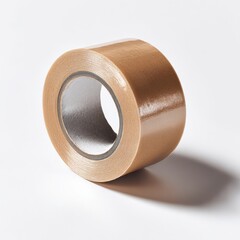 Roll of brown packing tape isolated on white background shot