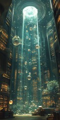 Light beam shines through a tall cylindrical structure illuminating the ground below.
