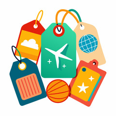 Travel Tags in vibrant colors on a white background