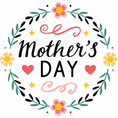 Obraz premium happy mothers day hand lettering handmade calligraphy with flowers and leaves. 
