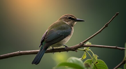 Fototapeta premium Bird Perching on Branch Close-up in Nature Setting