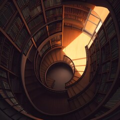 Fototapeta premium Quiet descent in anime-style vintage library interior