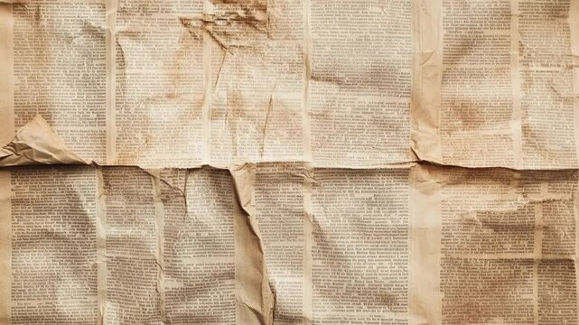 sepia folded crumpled newspaper animated video background, textured journal paper vintage aged old look surface brown material