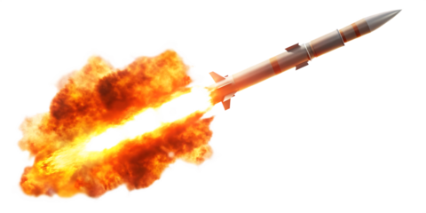 a missile rocket with fire trail isolated on white background PNG. GENERATIVE AI