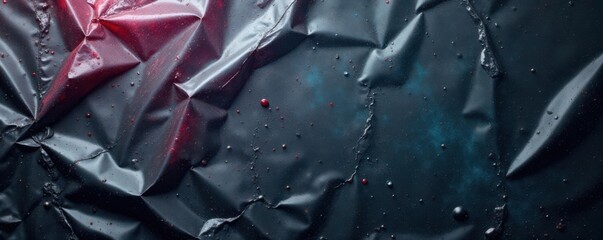Wrinkled plastic wrap texture on a dark surface, with creases and folds , packaging material, embossed texture
