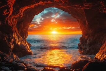 Cave Sunset Over Ocean (1)