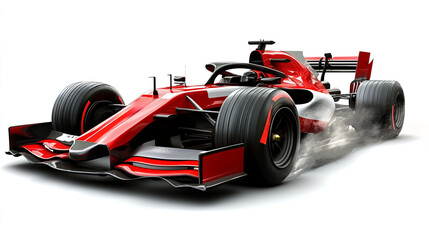 3D render of a red Formula One car isolated on a white background, 