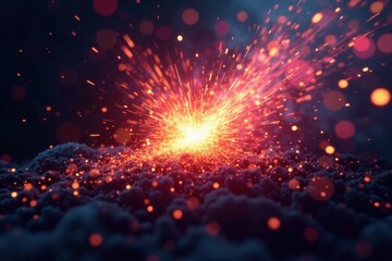 Colorful explosions of sparks emanate from a central point , burst, pyrotechnic display, explosive decoration