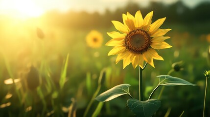 Obraz premium Sunflower field golden light