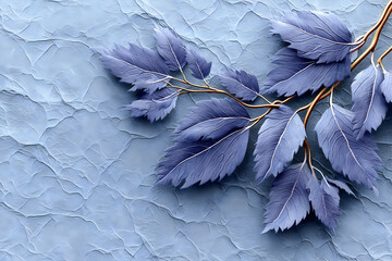 Elegant purple branch with leaves on textured blue background