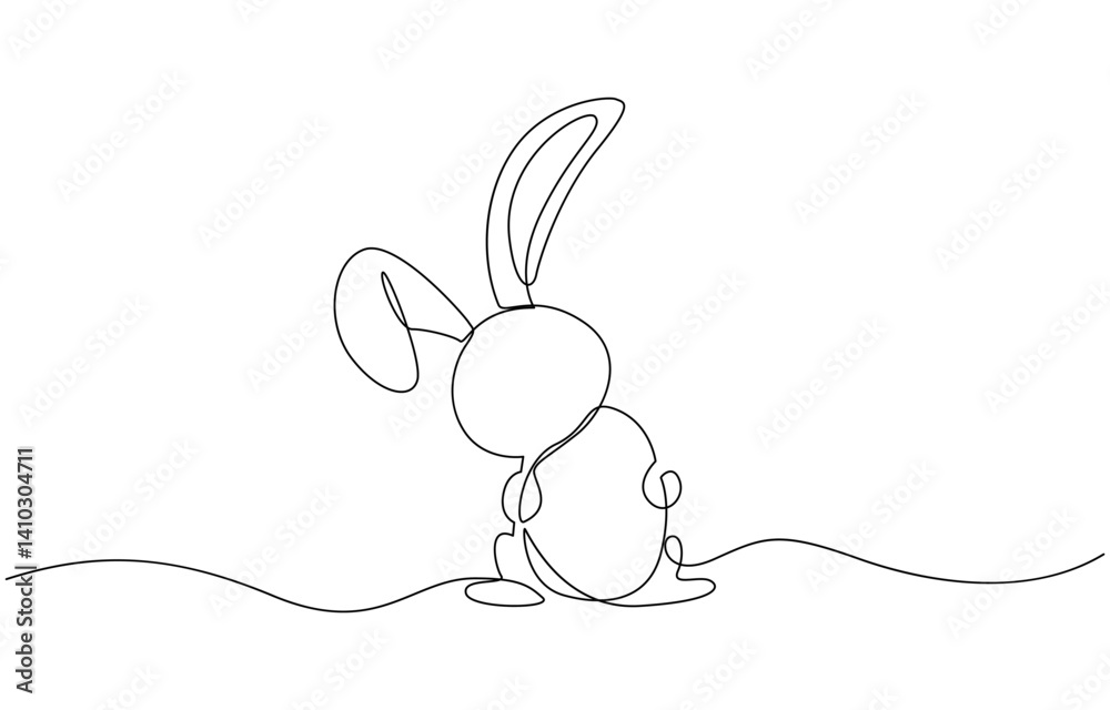 Aufkleber Continuous one single minimal line drawing easter, Easter Bunny Continuous Single Line Drawing with Happy Easter Greeting. Editable Stroke.