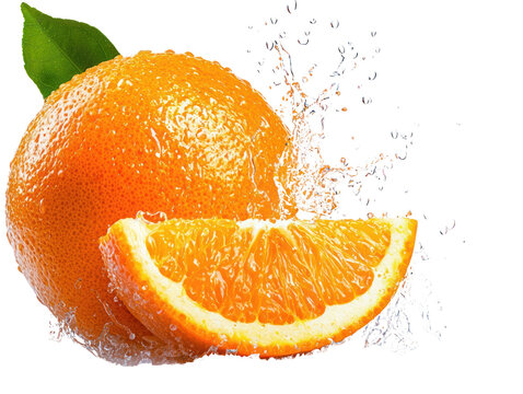 Vibrant juicy orange splash close-up fruit photography in fresh kitchen environment