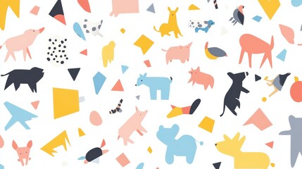 A playful pattern of various animal shapes and colors.